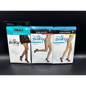 3-PC LOT SECRET SILKY SHEER SUPPORT CONTROL TOP Jet/Off Black SIZE C NIP‎